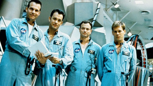 Apollo 13 2 - From left to right - Bill Paxton as Fred Haise,Tom Hanks as Jim Lovell,Gary Sinise as Ken Mattingly, and Kevin Bacon as Jack Swigert